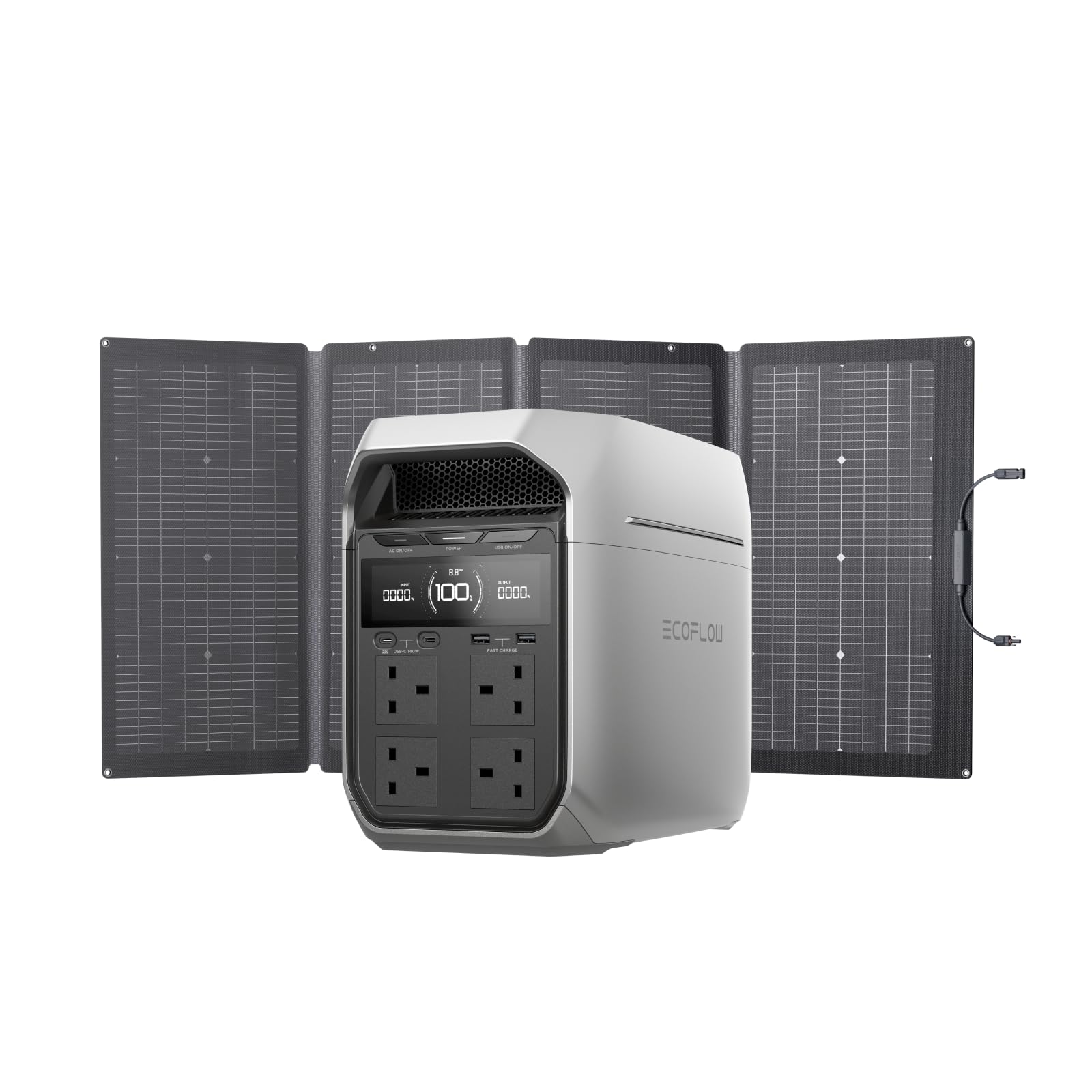 ECOFLOW DELTA 3 Plus Solar Generator with 220W Bifacial Solar Panel, 1000W solar Input, LiFePO4, Portable Power Station 1024Wh, the product is unused, only part of the packaging is defective (Renewed)