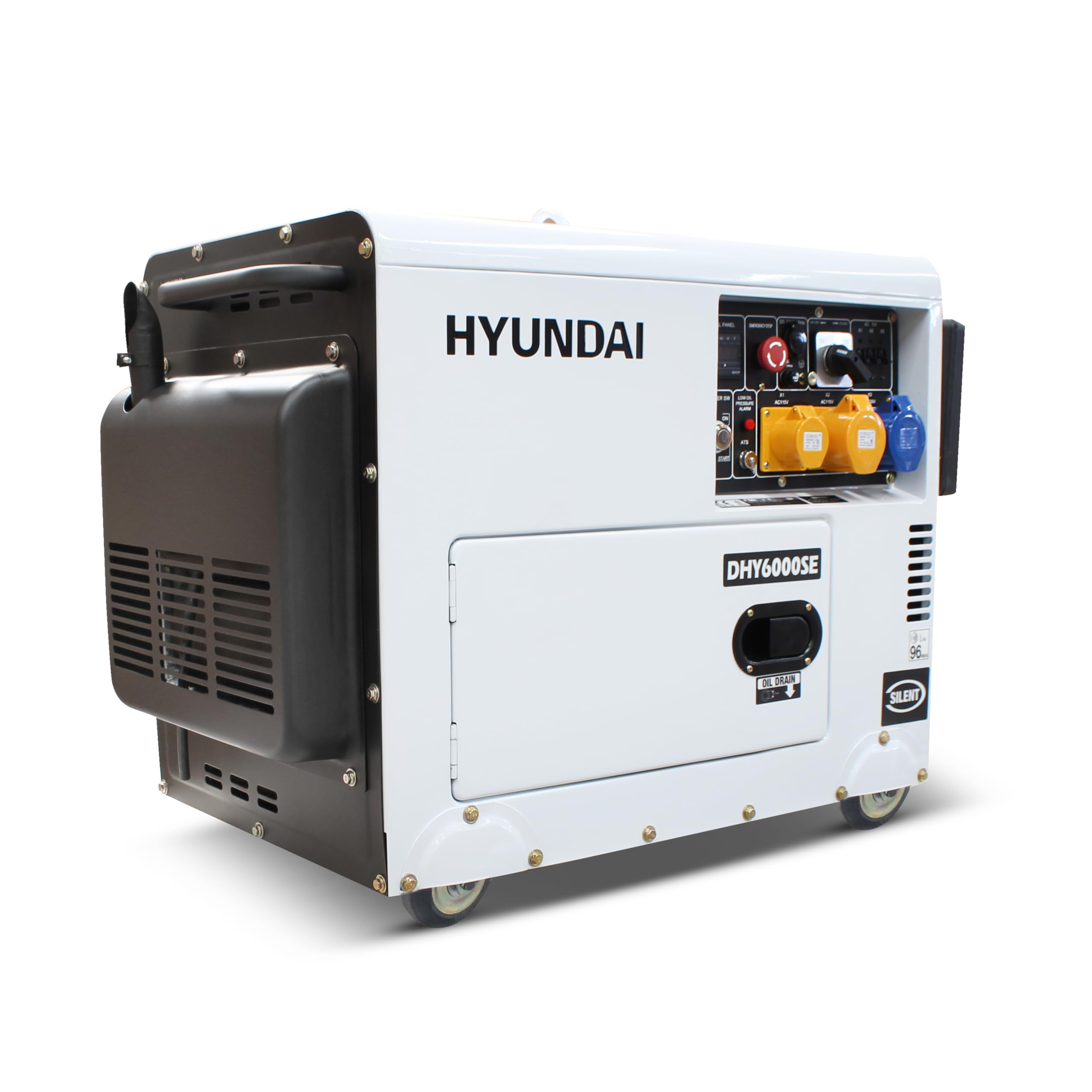Hyundai Silenced Standby Diesel Generator 5.2kW/ 6.5kVA, Electric Start & Single Phase Low noise sound attenuated canopy with large 13L fuel tank
