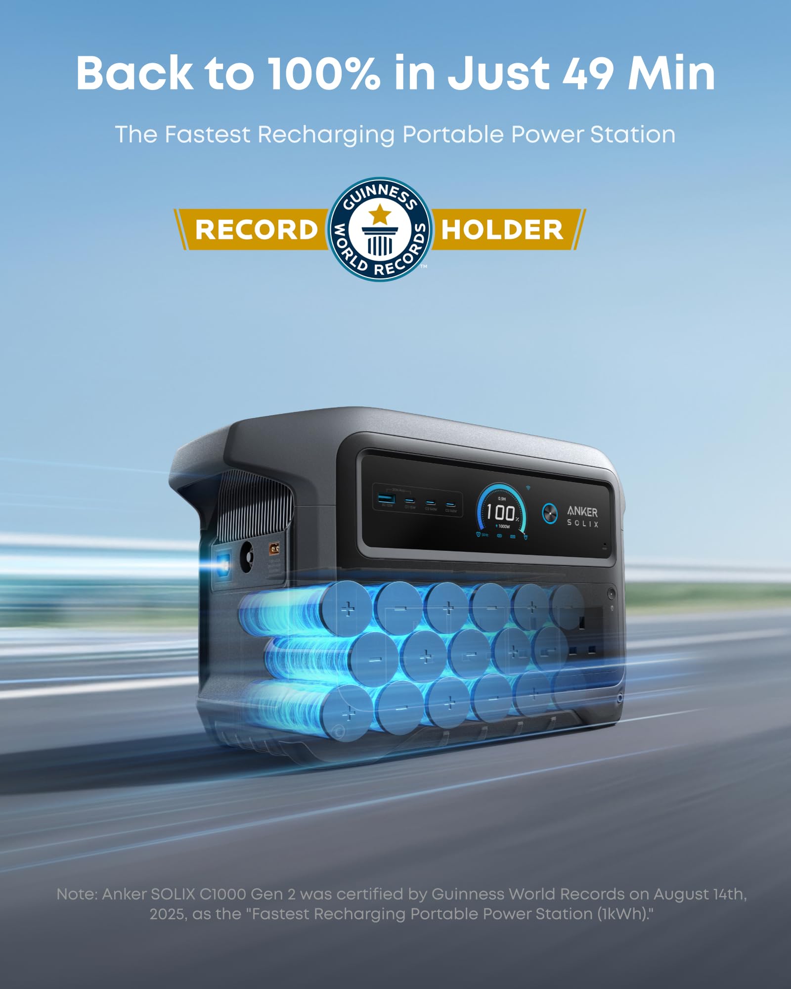 Anker SOLIX C1000 Gen 2 Portable Power Station with 200W Solar Panel, 2,000W (Peak 3,000W) Solar Generator, Full Charge in 49 Min, 1,024Wh LiFePO4 Battery for Home Backup, Power Outages, and Camping