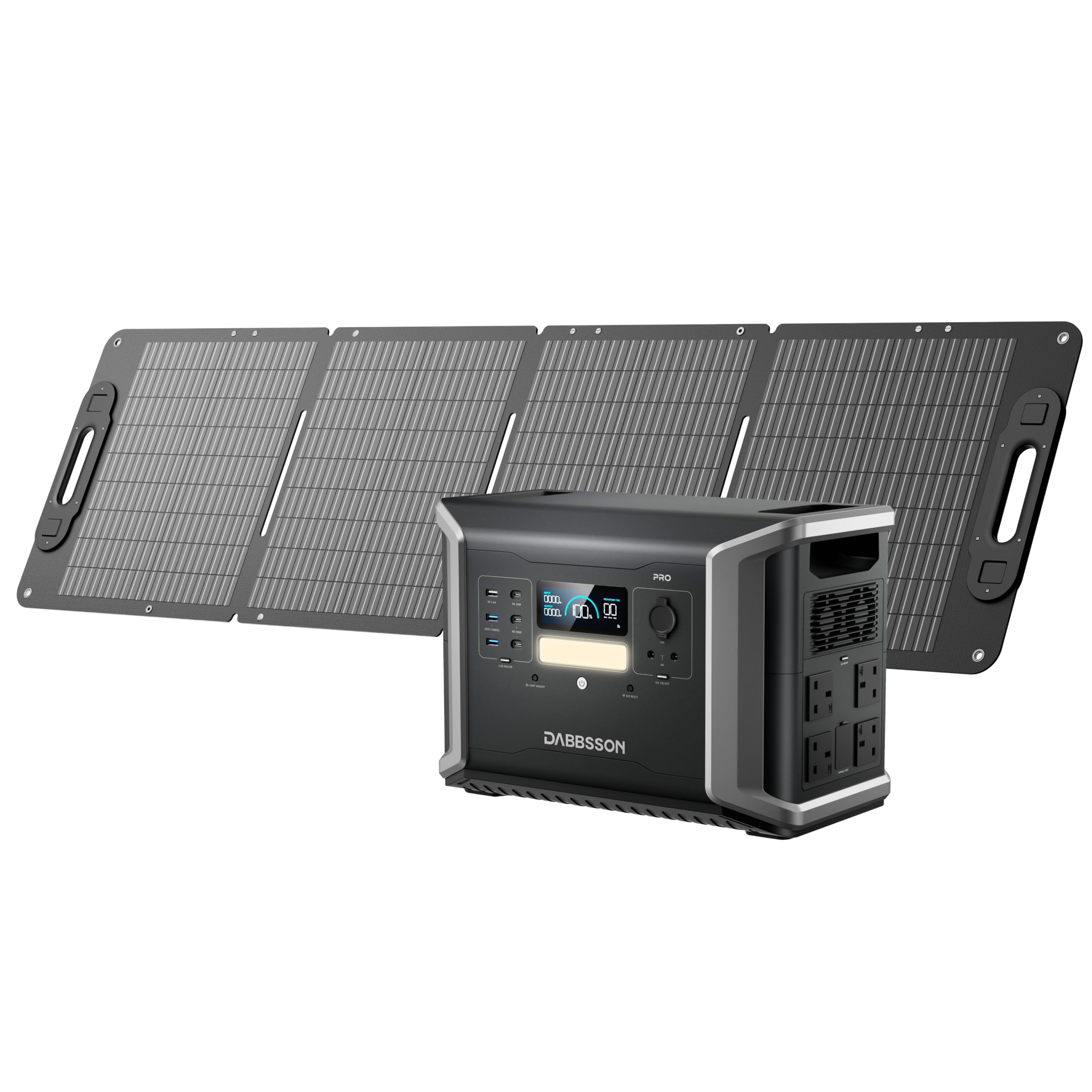 Dabbsson DBS2100Pro Power Station with 120W Solar Panel, 2150Wh 2400W Rated Solar Generator,Expandable to 4600W 12.9kWh,100W USB-C,Support AC&Solar Charging Together,EPS 15ms,2024 New